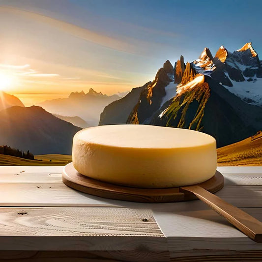 Fromage à raclette derrière montagnes
